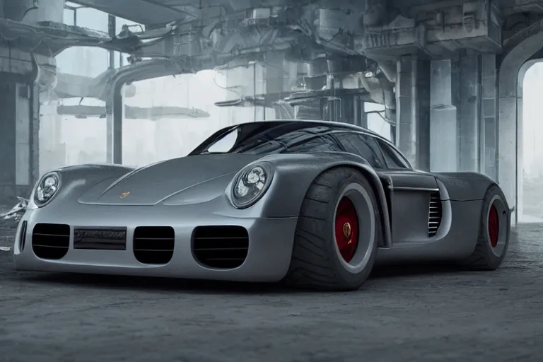 Prompt: porsche 9 5 9 cyberpunk concept car sitting on the side of the road, a detailed matte painting by zack snyder, trending on cg society, auto - destructive art, vray tracing, unreal engine 5, reimagined by industrial light and magic
