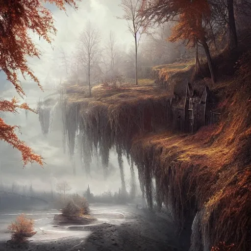 Prompt: michal karcz grunge painting of a beautiful landscape. , fantasy theme, detailed, elegant, intricate, 4k,