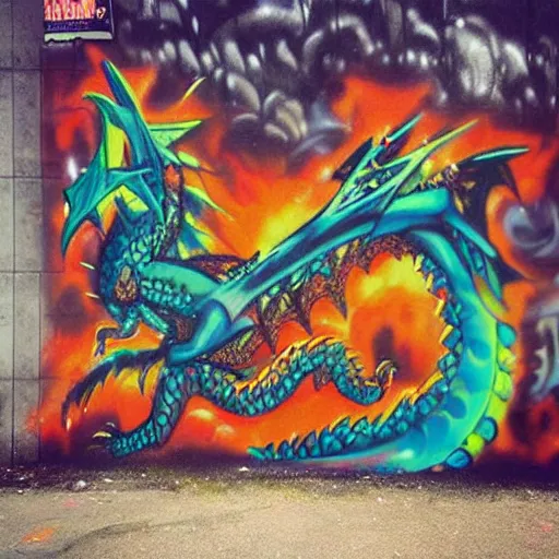 Image similar to “fire breathing dragon, graffiti art”