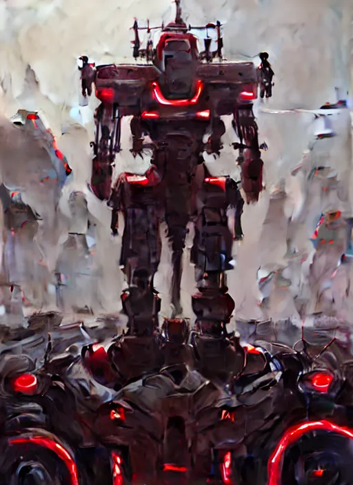 Image similar to a portrait of epic mechanical futuristic war army and robots with red and white accent highly detailed, digital painting, concept art, smooth, sharp focus, illustration, art by greg rutkowski