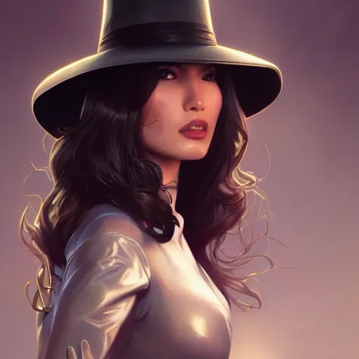 Prompt: full figure ultra realistic illustration, gemma chan as zatanna, intricate, elegant, highly detailed, digital painting, artstation, concept art, smooth, sharp focus, illustration, art by artgerm and greg rutkowski and alphonse mucha