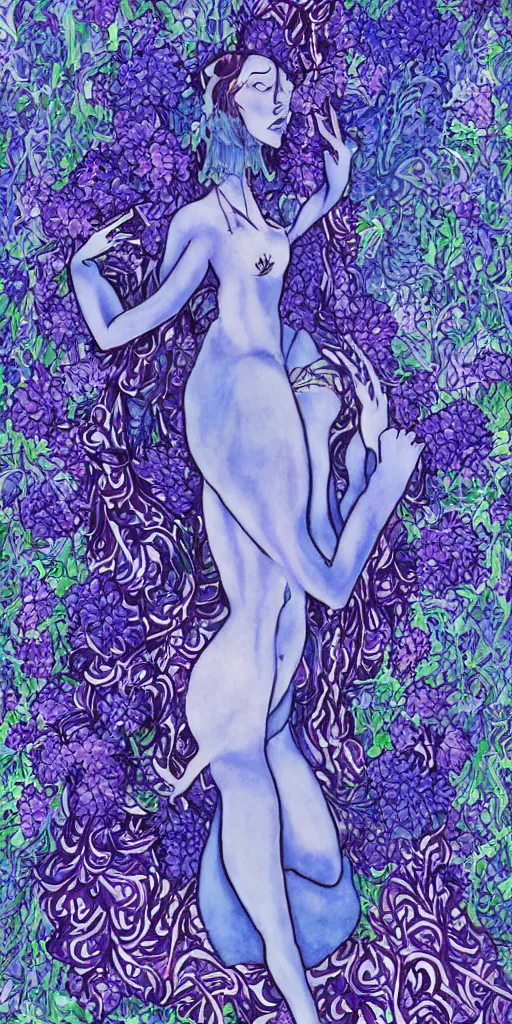 Image similar to a big blue djinn with liliacs by ayami kohima