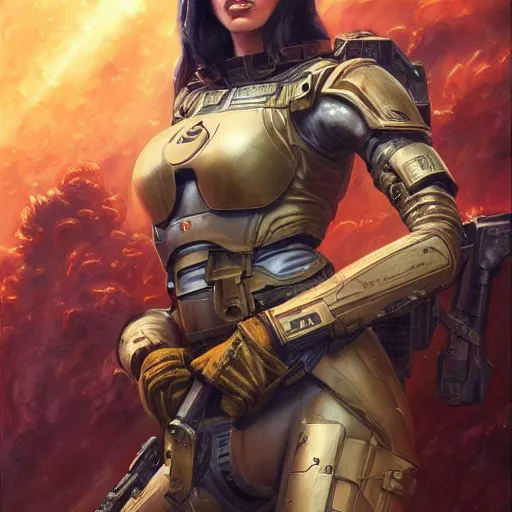 Prompt: Megan Fox as a space soldier, closeup character art by Donato Giancola, Craig Mullins, digital art, trending on artstation