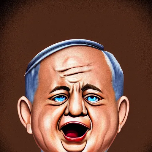 Image similar to benjamin netanyahu as a crying baby. garbage pail kids. digital painting, high detail, 8 k