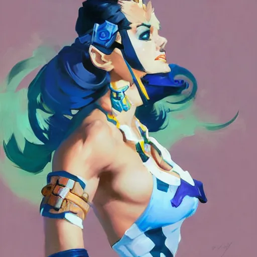 Prompt: greg manchess painting of jolyne kujo as an overwatch character, profile picture, matte painting, bold shapes, hard edges, street art, trending on artstation, by huang guangjian and gil elvgren and sachin teng