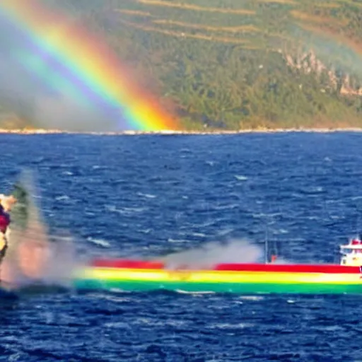 Image similar to the sinking of the rainbow warrior by the dastardly mustache twirling french