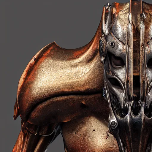 Image similar to a realistic demodus draculae steel mask, epic scale, character concept art, face symmetry, intricate accurate details, artstation trending, octane render, cinematic color grading, soft light, rule of thirds, golden ratio, like a professional model, cinematic, 8 k, clear.