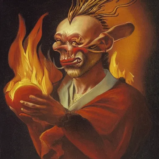 Image similar to flame rat portrait, baroque painting, rat with an onion head