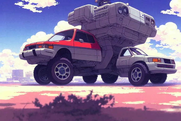 Image similar to 2 0 0 1 space odyssy honda e kei truck with tank treads, painted by greg rutkowski makoto shinkai takashi takeuchi studio ghibli, akihiko yoshida