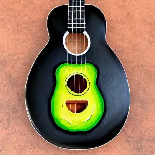 Image similar to avocado ukulele painted by caravaggio