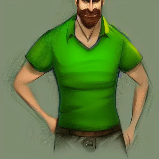 Prompt: a digital painting of a man in a green shirt, concept art by mor than, deviantart contest winner, digital art, official art, concept art, 2 d