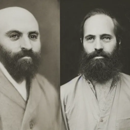 Prompt: portrait, face, symmetrical, left half old bearded man, right half young boy