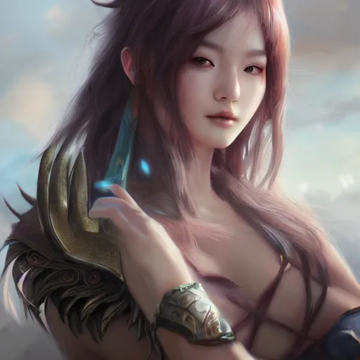 Prompt: realistic beautiful gorgeous natural cute fantasy badass epic warrior girl art drawn full HD 4K highest quality in artstyle by professional artists WLOP, Taejune Kim, yan gisuka, JeonSeok Lee, artgerm, Ross draws, Zeronis, Chengwei Pan on Artstation