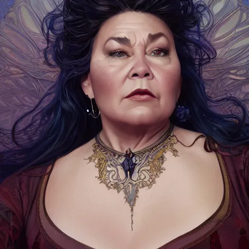 Image similar to ultra realistic illustration, roseanne barr as ursula, intricate, elegant, highly detailed, digital painting, artstation, concept art, smooth, sharp focus, illustration, art by artgerm and greg rutkowski and alphonse mucha