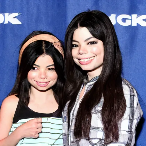 Prompt: michael jackson takes a picture with miranda cosgrove ,photorealism