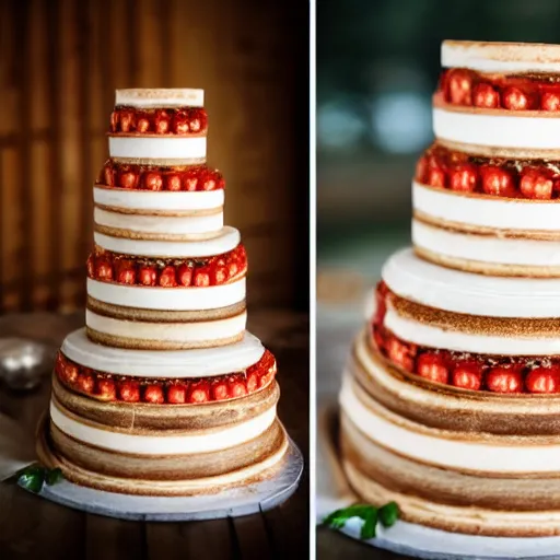 Image similar to multilayer pizza wedding cake, 4 k food photography