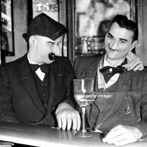 Image similar to gay couple on a bar in paris, 4 0 s, photograph