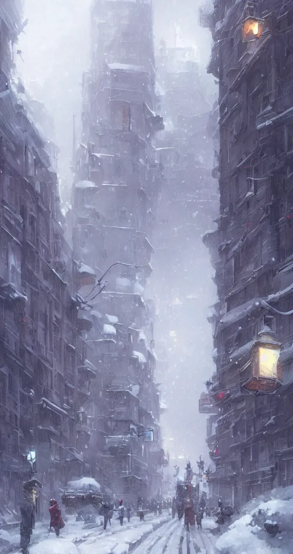 Image similar to A snowy day in the city, by Studio Ghibli and Greg Rutkowski, artstation