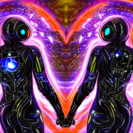 Prompt: love, diverse black hole cybersuits, from behind, connection rituals, wide wide angle, vivid, elaborate, highly detailed, beautiful lighting