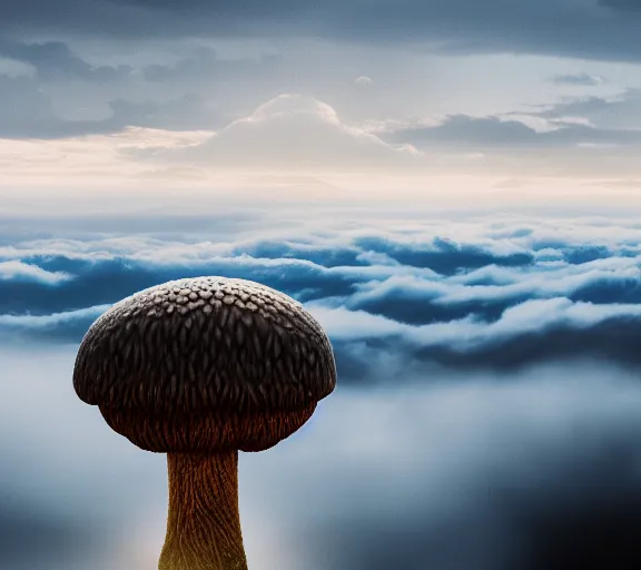 Image similar to a giant mushroom engulfs a whole kingdom and reaches above the clouds. intricate. lifelike. soft light. sony a 7 r iv 5 5 mm. cinematic post - processing