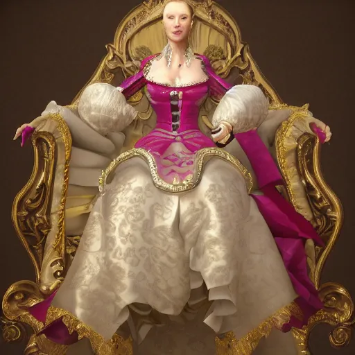 Prompt: royal female full body portrait, high detail, 4k, octane render, aggressive rococo