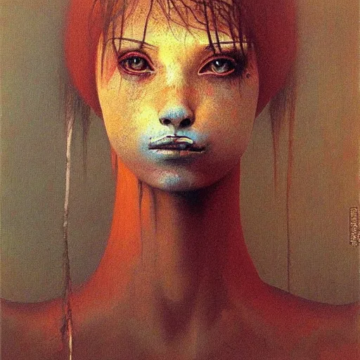 Prompt: portrait painting of ((wolf)) girl by Beksinski