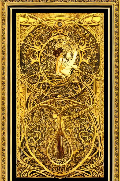 Prompt: an intricate art nouveau canvas frame, with golden entertwined edges and black square center, highly detailed, artstation, concept art, matte, sharp focus,