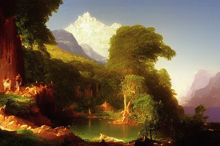 Image similar to there is another world very close to ours that we don't perceive directly, but they do interact sometimes. painting by thomas cole ( 1 8 3 3 )