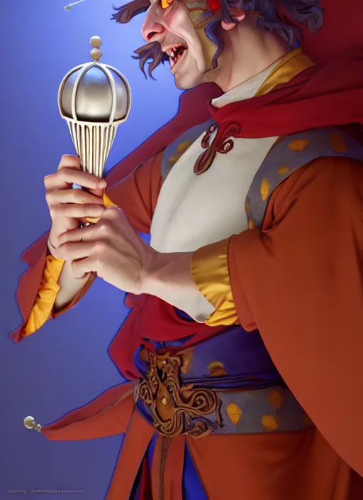 Prompt: lunatic medieval jester holding maracas natural lighting, path traced, highly detailed, high quality, digital painting, by don bluth and ross tran and studio ghibli and alphonse mucha, artgerm