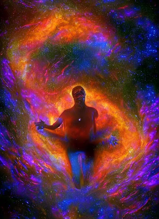 Prompt: portrait face made of stars and nebulas, ultra dimensional entity, accidentally tripping on dmt and salvia, psychedelic experience, overwhelming psychosis of self realization and burning awakening, ultra high definition, unreal engine 5, hyperrealism, masterpiece composition, by david a. hardy, barclay shaw, peter kemp