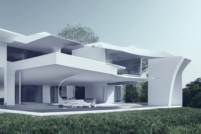 Prompt: photo of a futuristic modernized house designed in the style of seppo mantyla, 4 k, realistic render