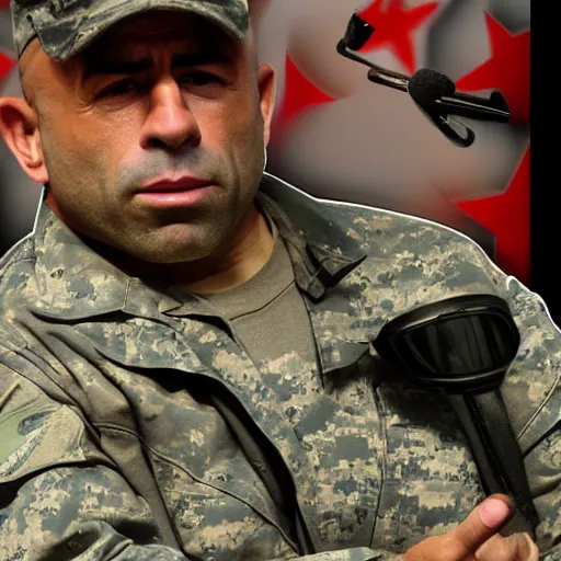 Prompt: Joe Rogan fights in the US military in a war against the chinese army