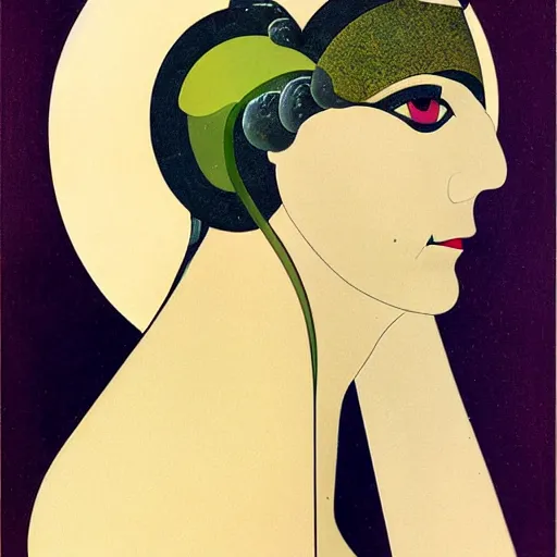 Image similar to Art in the style of Coles Phillips, Gaia, Mother Earth, side portrait, mask inside mask