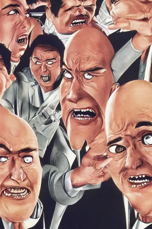 Image similar to coneheads, japanese vhs cover art, detailed facial expressions