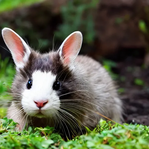 Prompt: singular animal that is cat cross rabbit cross ferret