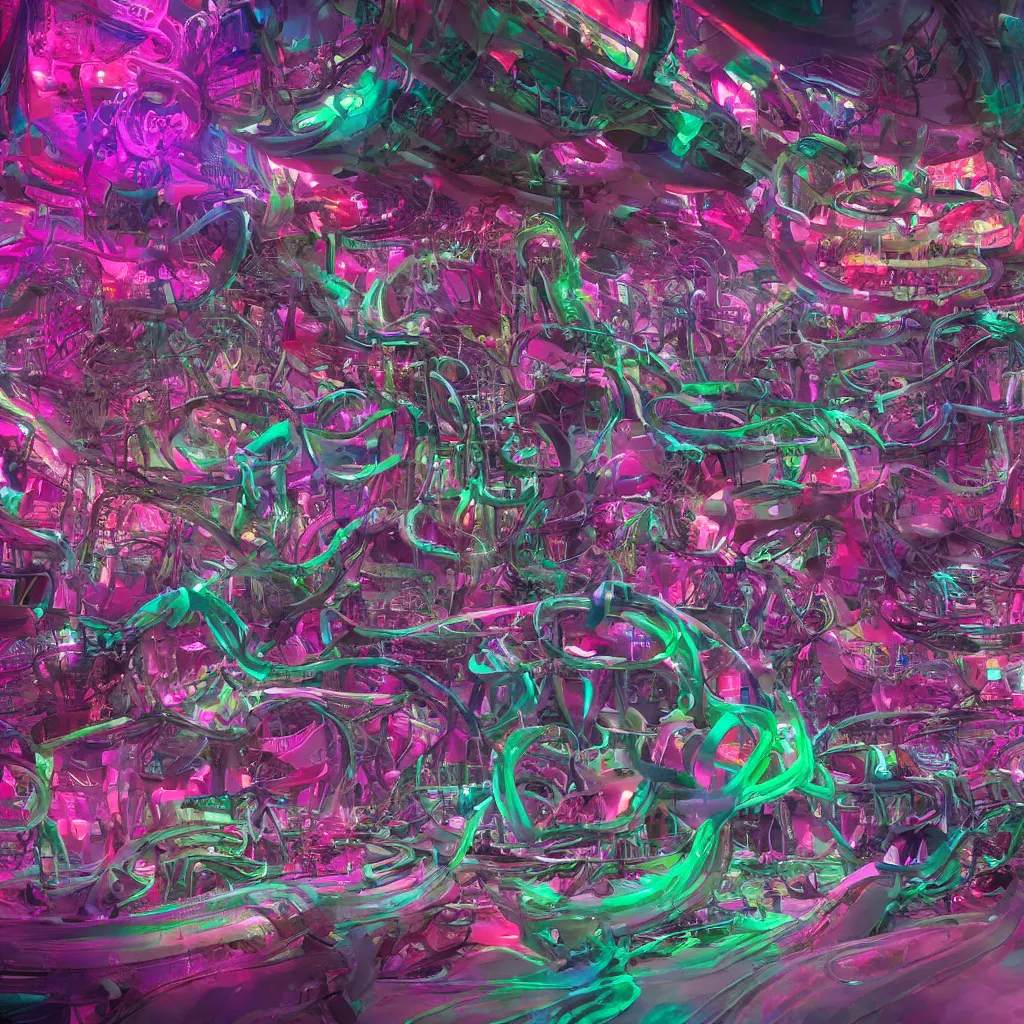 Image similar to quetzalcoatl, biomaterial, architecture, futuristic, neon, pastel colors, hd 8 k, digital design, attention to details, abandoned, crowded
