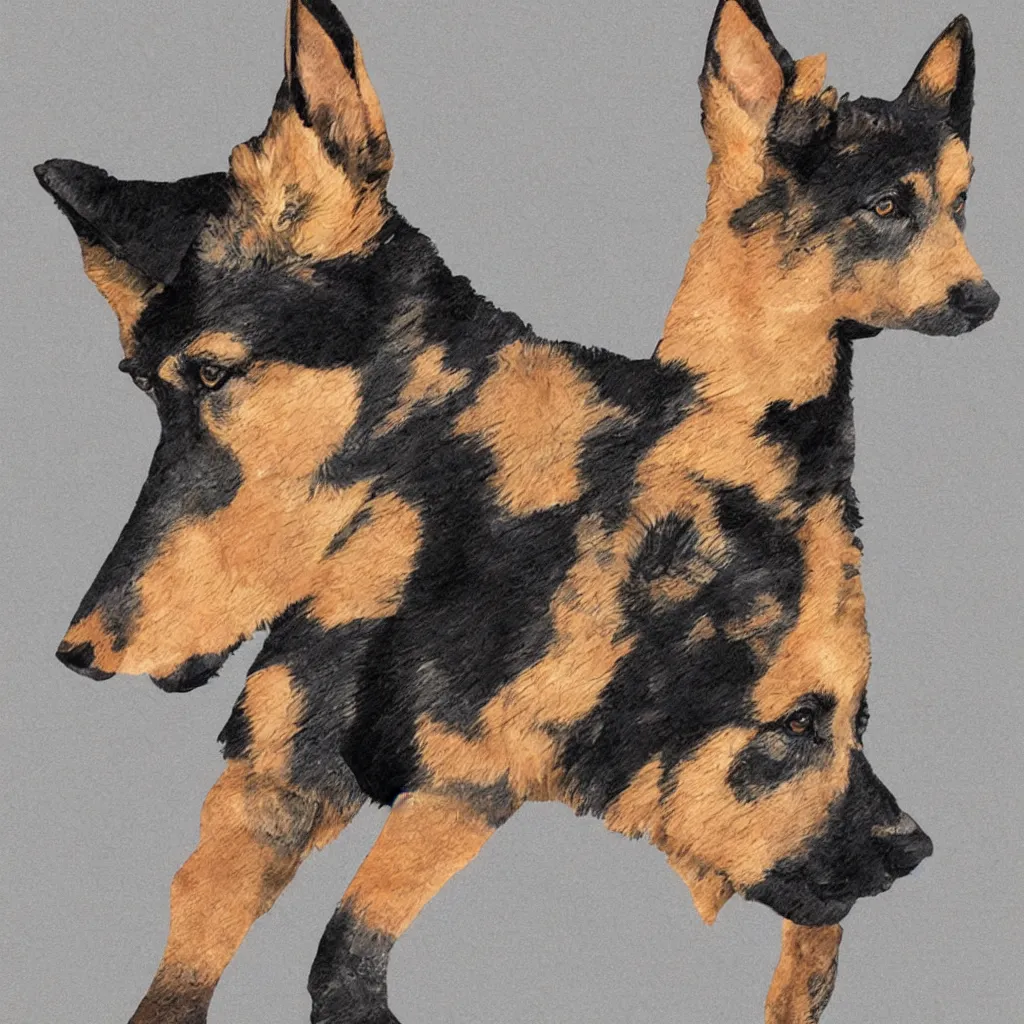 Prompt: chinese tangram figure of german shepherd 2 d image