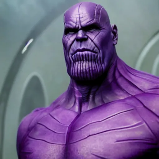 Image similar to thanos, purple skin, josh brolin, clerical clothes, full body shot, realistic, highly detailed