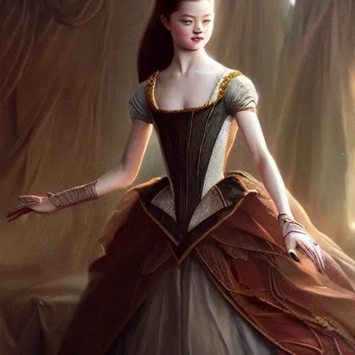 Image similar to beautiful & striking Mackenzie Foy as a 1700s princess by Artgerm and Greg Rutkowski, intricate, elegant, highly detailed, digital painting, artstation, concept art, moody, sharp focus, illustration,