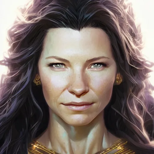 Image similar to evangeline lilly as a goddess, digital illustration, by artgerm and greg rutkowski,