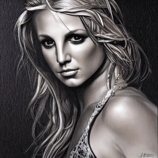 Prompt: pencil art, detailed portrait of britney spears, intricate, hyper detailed, realistic, oil painting, by julie bell, frank frazetta, cinematic lighting