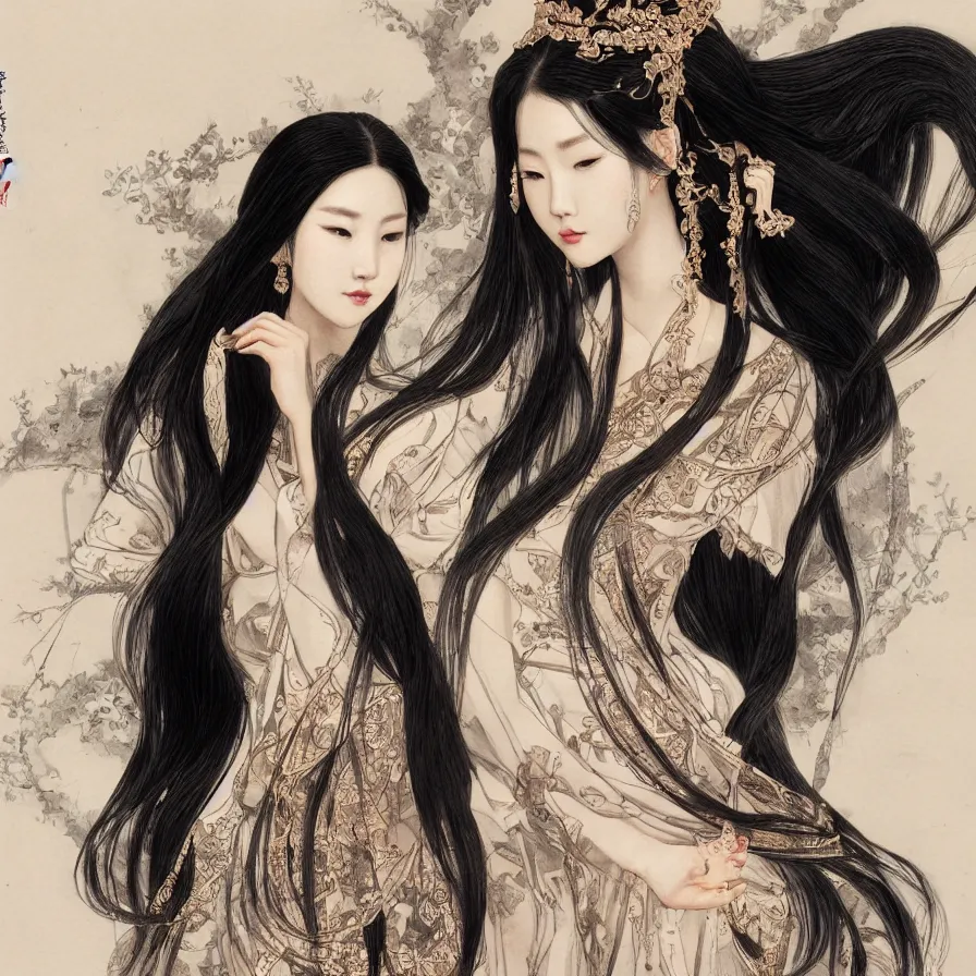 Prompt: ancient chinese princess, elegant, long black hair, highly detailed, museum ink painting, artstation, concept art, art by wlop