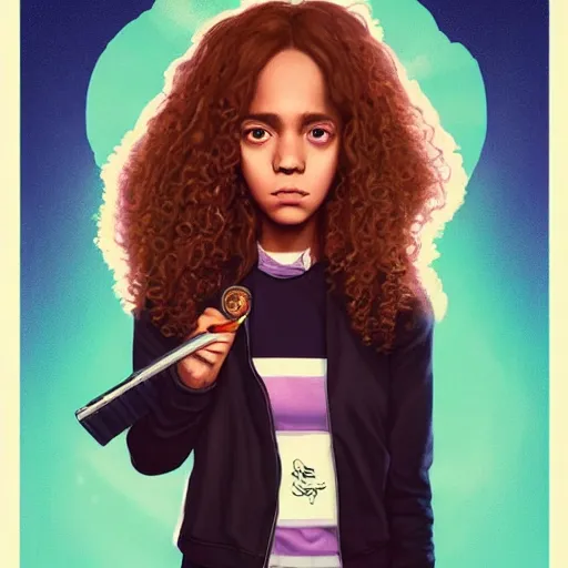 Image similar to lofi portrait of hermione granger smoking weed, Pixar style, by Tristan Eaton Stanley Artgerm and Tom Bagshaw.