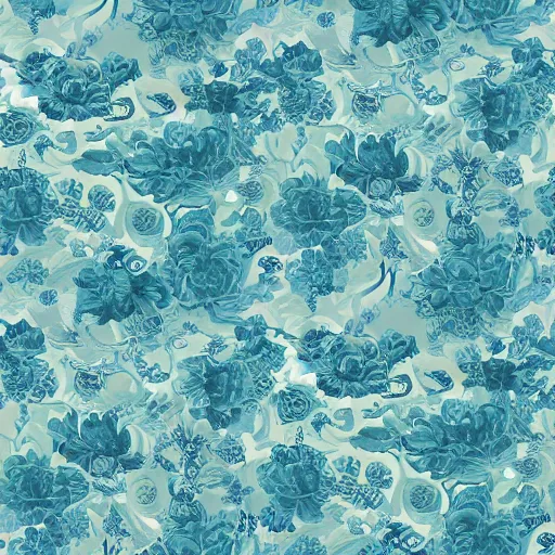 Image similar to onyx aqua floral blooms, cerulean swirling, oriental wallpaper