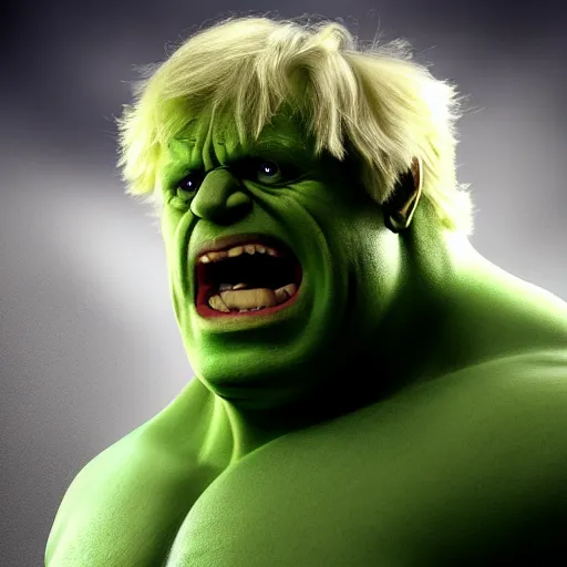 Image similar to boris johnson as the incredible hulk, realistic, 8 k,