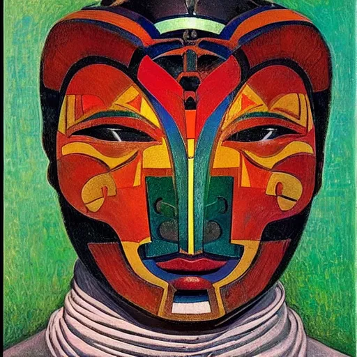 Image similar to head of a beautiful boy wearing a mask made of metal flowers, by diego rivera and john watkiss, art deco shaman, stylized geometric flowers, art brut, symbolist, dramatic lighting, god rays, iridescent beetles, clean crisp graphics, smooth sharp focus, extremely detailed, adolf wolfli