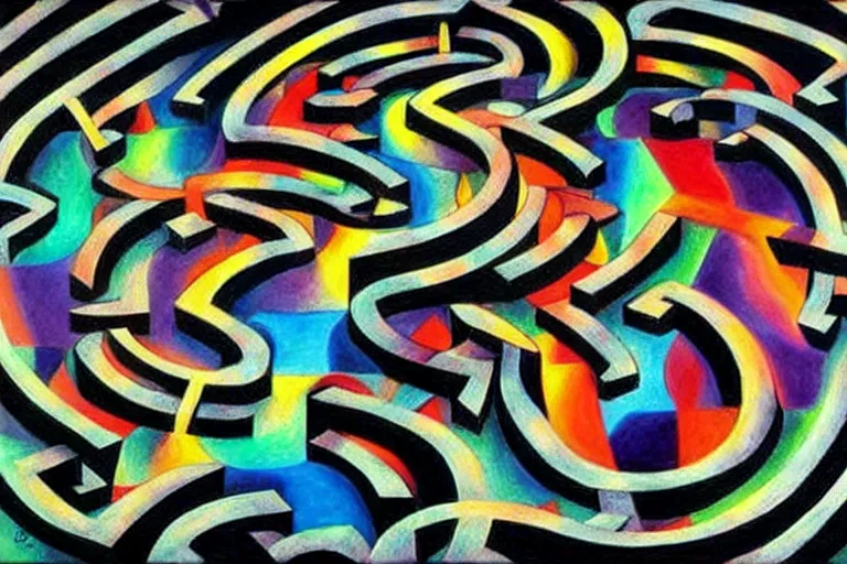 Image similar to colorful labyrinth maze of obsidian, award winning art, epic dreamlike fantasy landscape, art print, mc escher, ultra realistic,