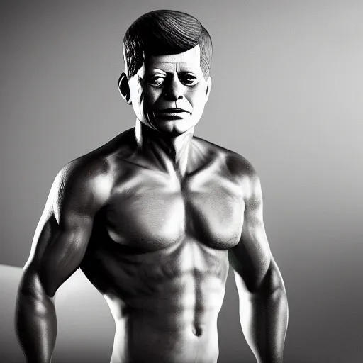 Image similar to john f kennedy as an amazon warrior, muscles, muscles, 4 k, octane render, volumetric lighting, unreal engine, raytacing