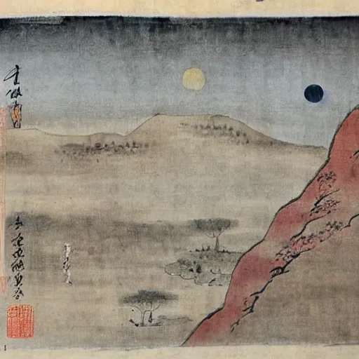 Prompt: ancient chinese watercolour of the moon landings