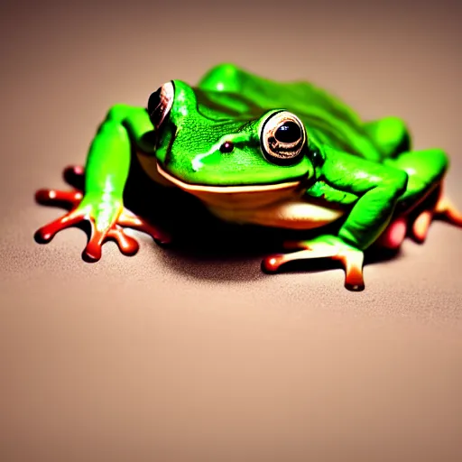 Image similar to beatiful photograph of cute clay frog, simple background, natural lighting, 4 k, award - winning